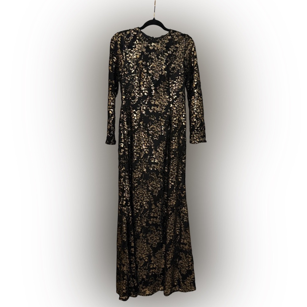 Adrianna Papell Women's Foiled Velvet Burnout Gown black gold elegant formal 4 - Picture 3 of 6
